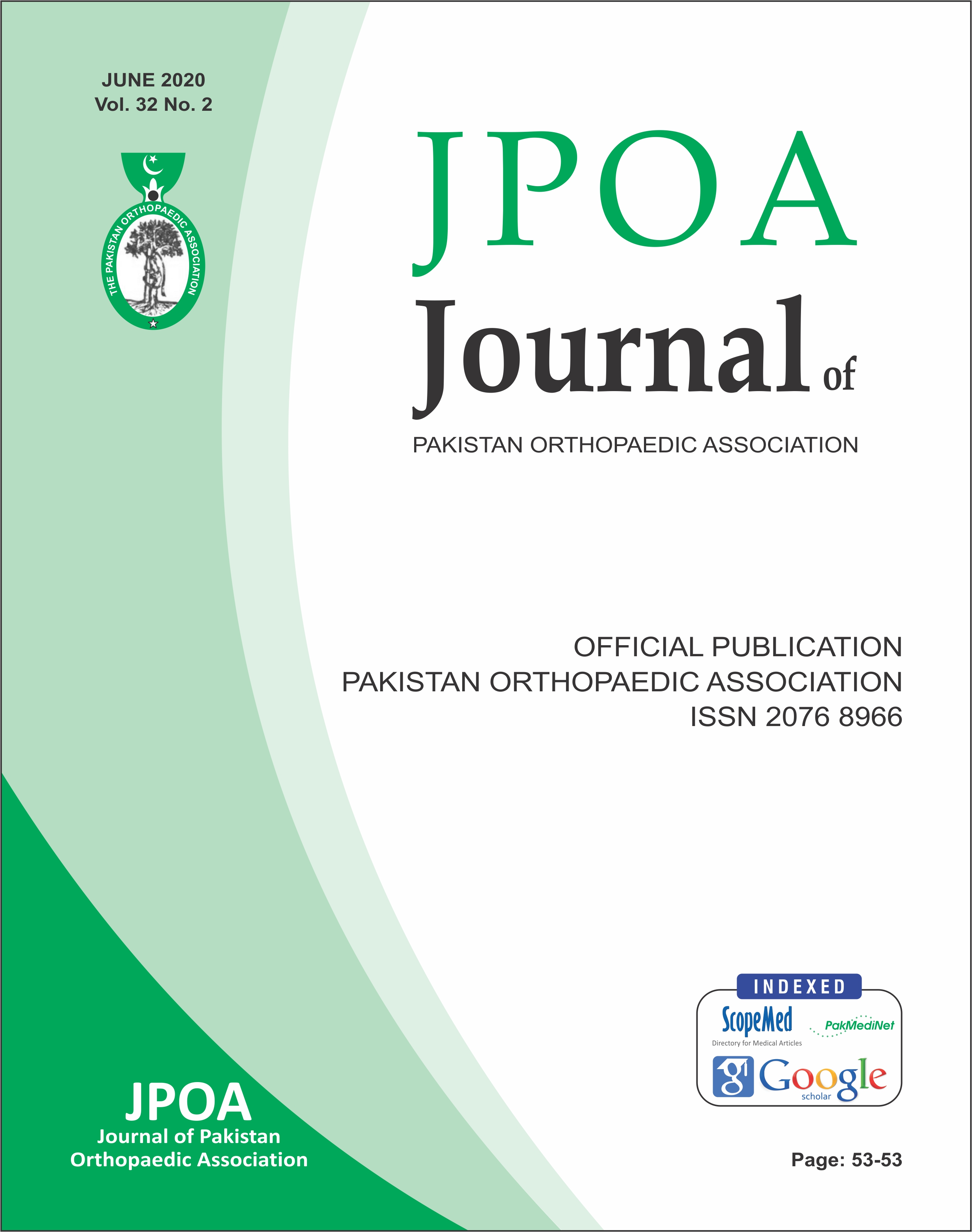 					View Vol. 32 No. 02 (2020): Journal of Pakistan Orthopaedic Association (JPOA)
				
