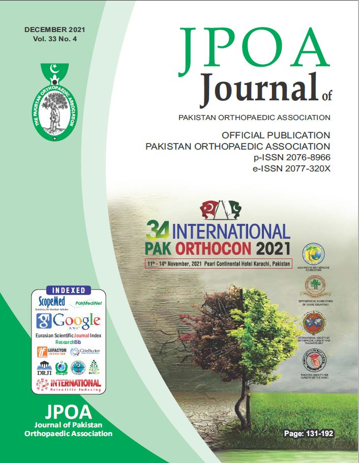 					View Vol. 33 No. 04 (2021): Journal of Pakistan Orthopaedic Association (JPOA)
				